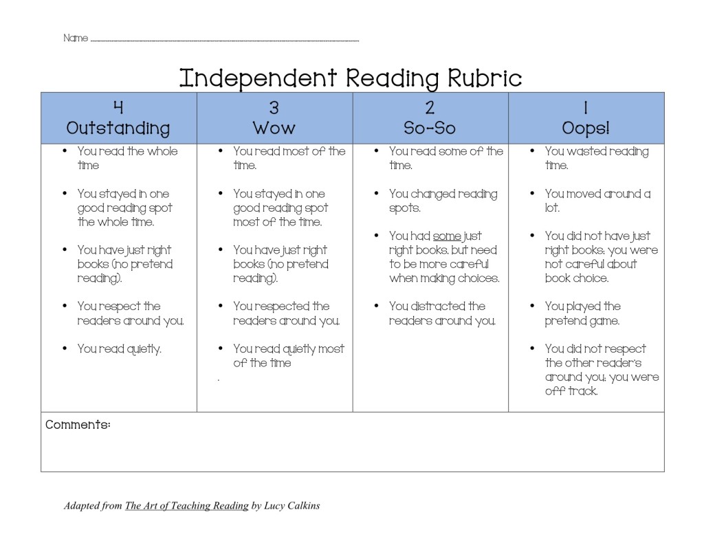 Independent Reading Rubric