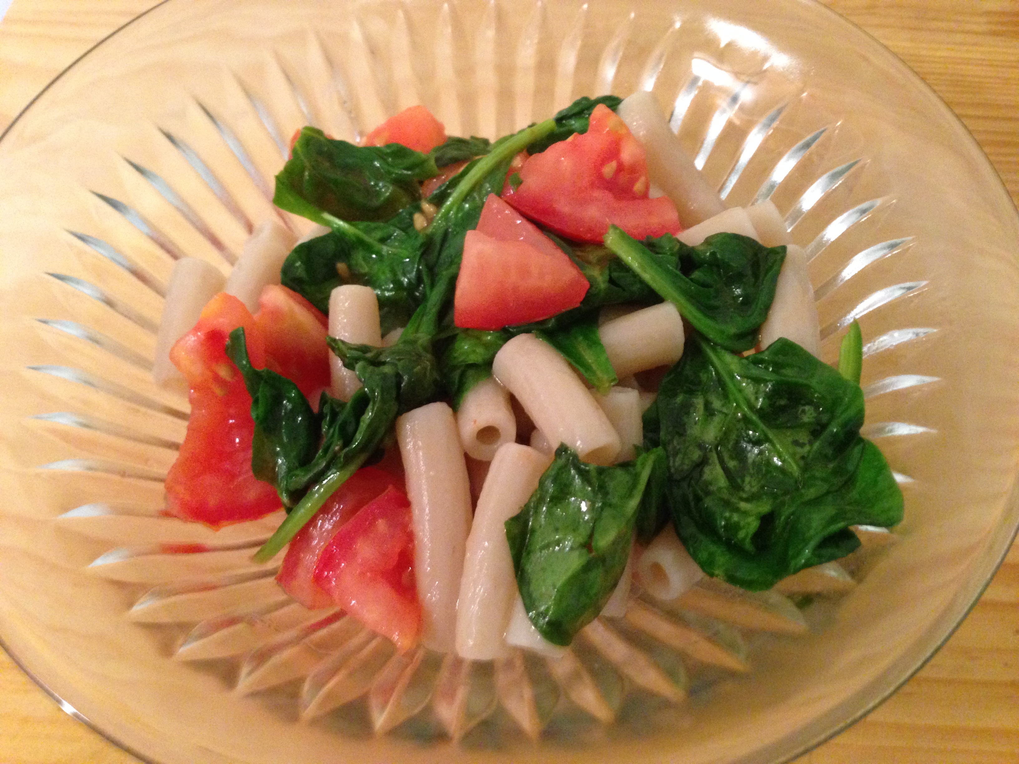 Brown rice pasta tomatoes spinach ghee